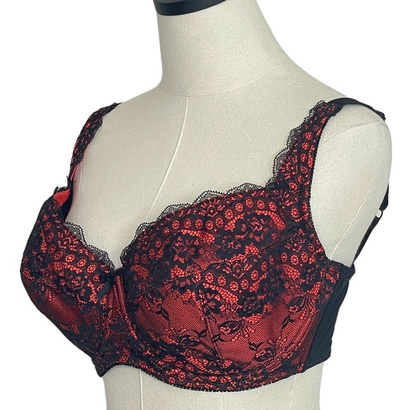 Fredrick’s of Hollywood Red and Black Lacy Underwire Bra Size 40F - Picture 3 of 12